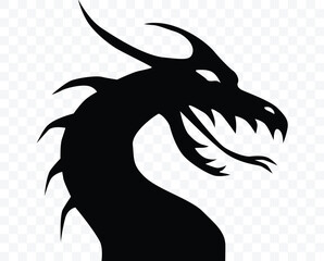 Dragon head icon. Black head of dragon on transparent background. Flat.  Vector illustration