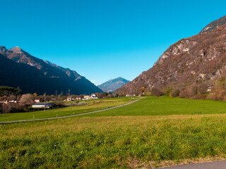 Landscape of mountain Swiss, in Claro, in a sunny winter day