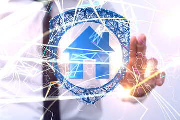 Neural network 3D illustration. Big data and cybersecurity