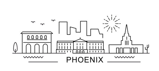 Phoenix City Line View. Poster print minimal design. Arizona USA