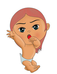 baby child Sticker t-shirt cloth mug design Baby illustration child with eyes character cute little kid in diaper happy childhood small little vector babies newborn