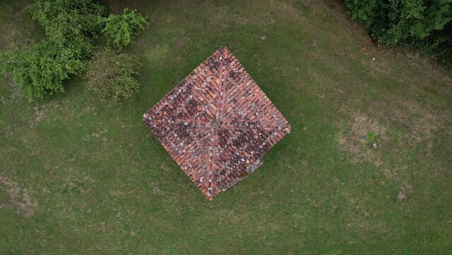 aerial view over roof of horreo, typical granary