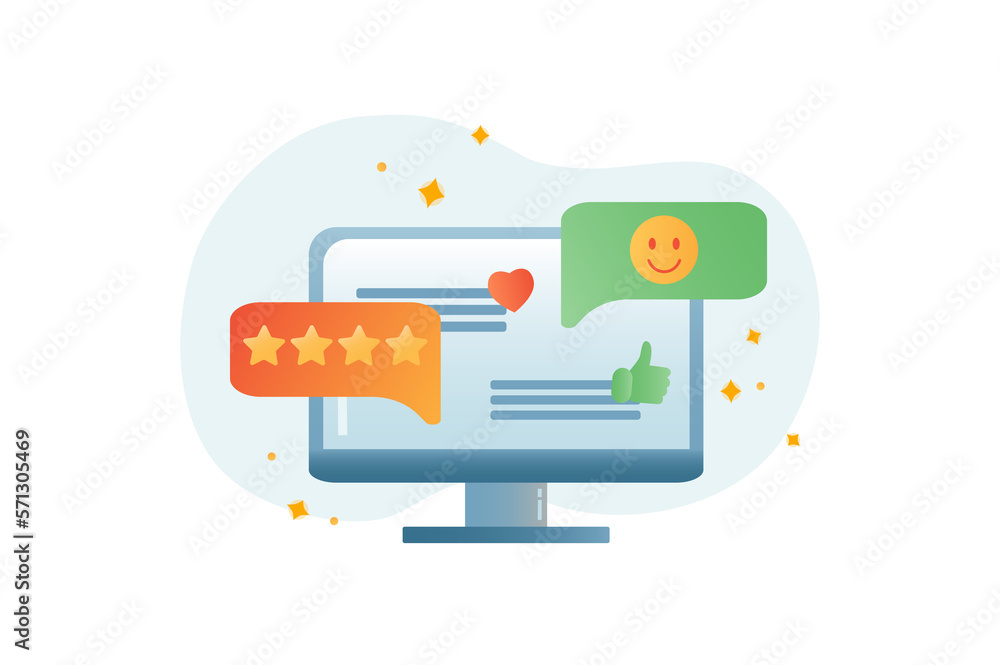 Poster best feedback gradient icons concept scene in the flat cartoon design. image of great reviews on com
