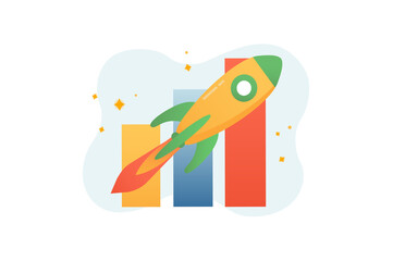 Startup gradient icons concept scene in the flat cartoon style. Running a new project and its rapid development.