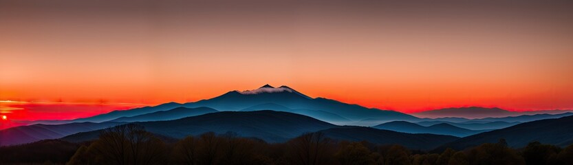 Beautiful Mountain landscape at sunset. Generative AI