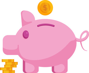 Stacks coins dollars,piggy and save coins.Money and wallet,Save money in wallet isometric vector concepts.