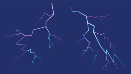 Vector electric light thunder spark. Lightning flash bolt or thunderbolt isolated on the blue background.