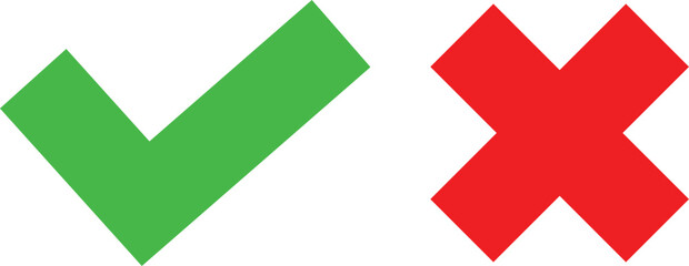 Green Tick and Red Cross Thick Outline Icon, Sign