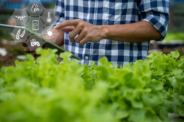 Farmers use the main data network in the internet, agricultural technology, work on crop data...