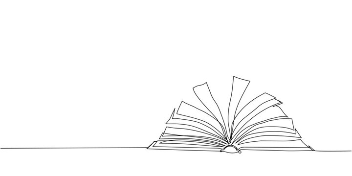 recommend clip art: Open book Y shaped, notebook, journal one line art. Continuous line drawing of book, library, education, school, study, literature, paper, textbook, knowledge, read, learn, page, reading.