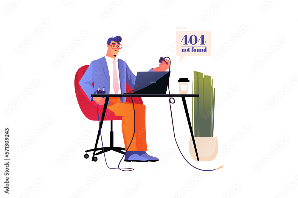 Aufkleber 404 not found concept with people scene in the flat cartoon design. manager trying to figure out why