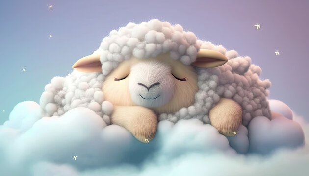 baby sheep sleeping on a cloud, Generative AI