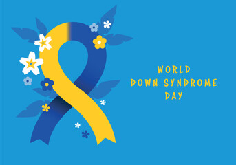 World Down Syndrome Day. Symbol of Down Syndrome. Yellow and blue ribbon. Medical vector illustration. Health care