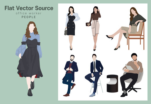 Flat Vector Source for Female Male Office Employees