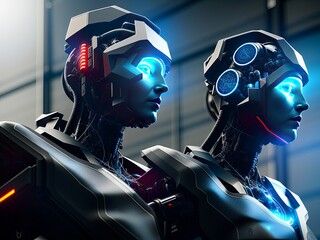 Fototapeta premium Two Cyborgs with Ultra Vision