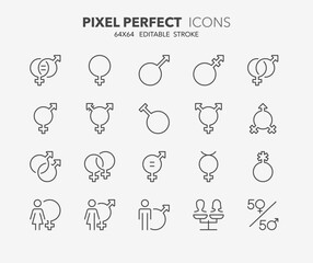 gender and equality thin line icons
