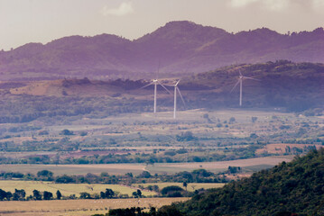 Volcanic horizon and wind energy park in Guatemala central america, space 