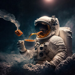 Obraz na płótnie Canvas spaceman with cup of tea