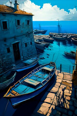 Fototapeta na wymiar boats in the harbor Italy and Greece- Created with Generative AI Technology