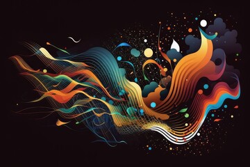 Colorful chaos of lines and vectors, abstract background. Desktop background, technology, colors.. 