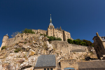 Panoramic view of famous historic Le Mont Saint-Michel in summer, Normandy, northern France. High quality photo