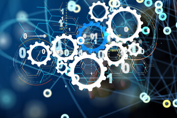 Neural network 3D illustration. Big data and cybersecurity - 3D digital