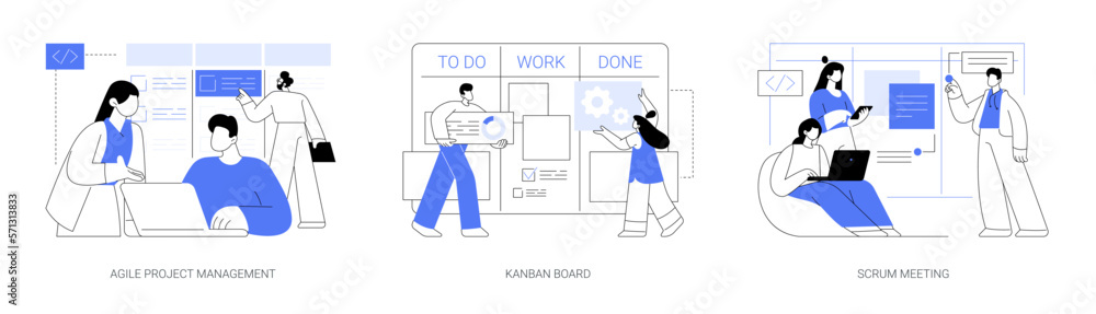 Poster software development planning abstract concept vector illustrations.