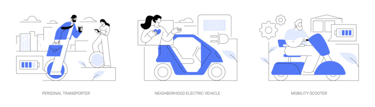 Personal electric transport abstract concept vector illustrations.