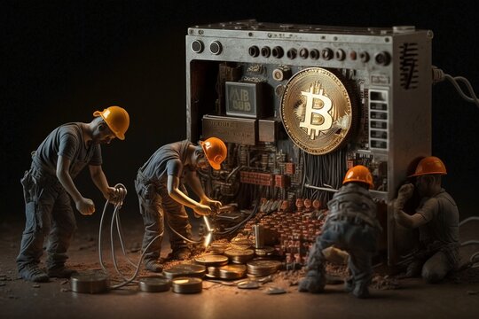 Bitcoin Mining -Figuren sch&uuml;rfen Krypto-W&auml;hrung - Generative AI