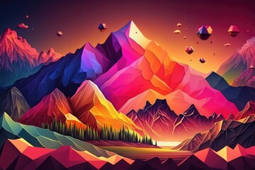 Fototapeta na wymiar Colorful mountain background, 3D vectors, generative AI.