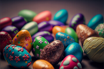 Fototapeta premium Easter eggs background, easter egg day, generative ai