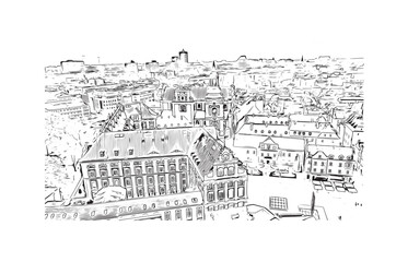 Building view with landmark of  Poznan Poland. Hand drawn sketch illustration in vector.