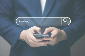 Businessman hand typing on smartphone with bar tool to search for information Using for your...