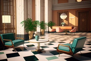 Mid Century Modern Hotel Lobby Interior Design - AI Generated