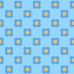 Colored blue  seamless pattern. geometric stylized flowers, 70s. surface design, fabric, paper, banner, textile	