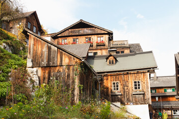 Hallstatt a hilly town with a lake in summer