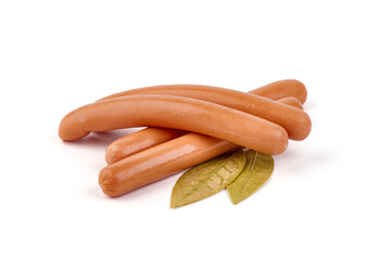 Boiled sausages, isolated on white background.