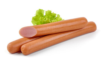 Boiled sausages, isolated on white background.