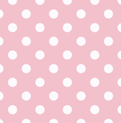 Pink and white polka dot pattern, seamless texture background. Minimal fashionable design. Polka dots trendy background, tile. For fabric pattern, card, decor, wrapping paper