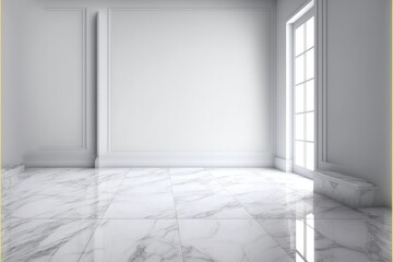 White marble flooring of interior decoration, studio backdrop for product background generative ai artwork