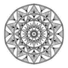 Flower mandala coloring page. Simple symmetric floral shape for mindful coloring