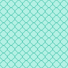 Fototapeta premium Quatrefoil geometric pattern, background, in green, soft green turquoise color . Mint and quatrefoil pattern 