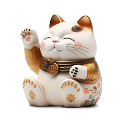 Maneki-neko ou chat de la fortune en chine pour attirer l'argent - fond transparent - illustration ia