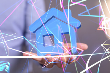 home choice Big data and artificial intelligence concept. Machine learning and cyber mind domination