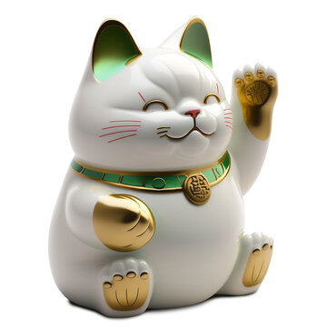 Maneki-neko ou chat de la fortune en chine pour attirer l'argent - fond transparent - illustration ia
