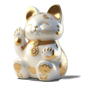 Maneki-neko ou chat de la fortune en chine pour attirer l'argent - fond transparent - illustration ia