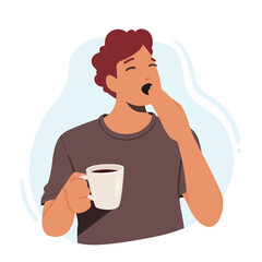 Tired Yawning Coffee Drinker Male Character With Hot Drink Cup With Source Of Energy And Refreshment
