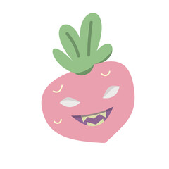illustration character monster radish, halloween colorful sticker, concept