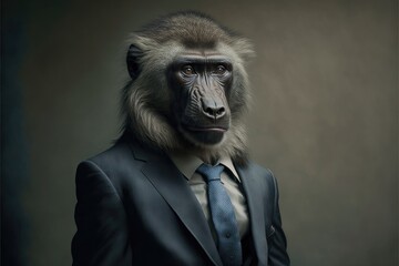 Monkey wearing a suit as businessman dramatic generative ai portrait 