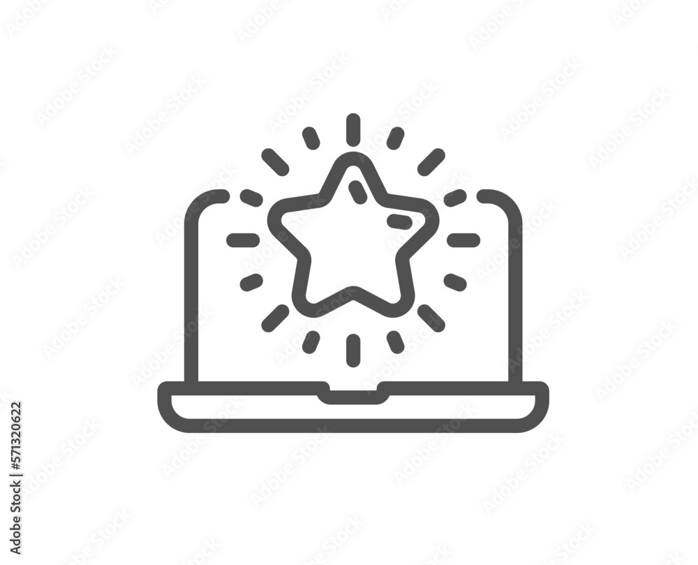 Poster best laptop line icon. notebook with star sign. computer top review symbol. quality design element. 